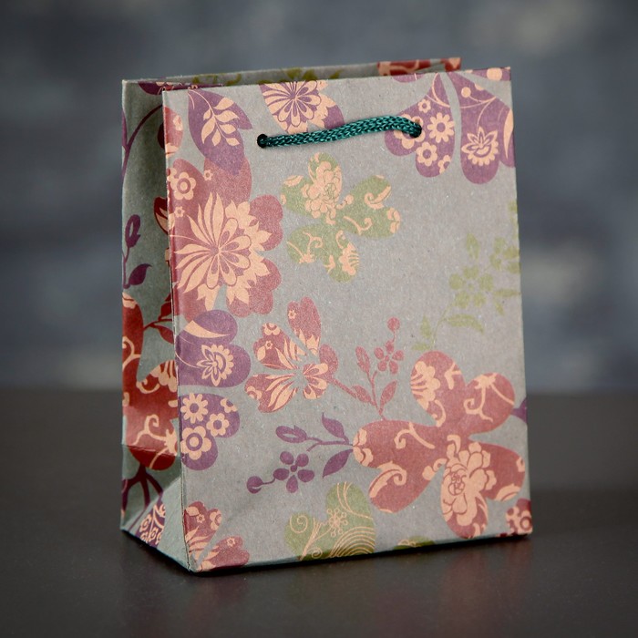 Пакет крафт "Цветы", 11,5 х 14,5 х 6 см