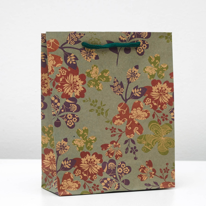 Пакет крафт "Цветы", 19 х 24 х 8 см