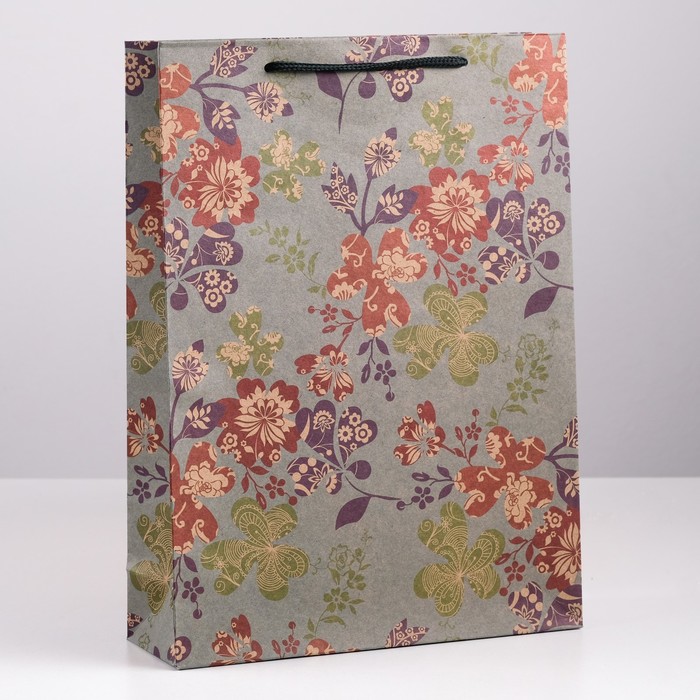 Пакет крафт "Цветы", 24 х 33 х 8 см