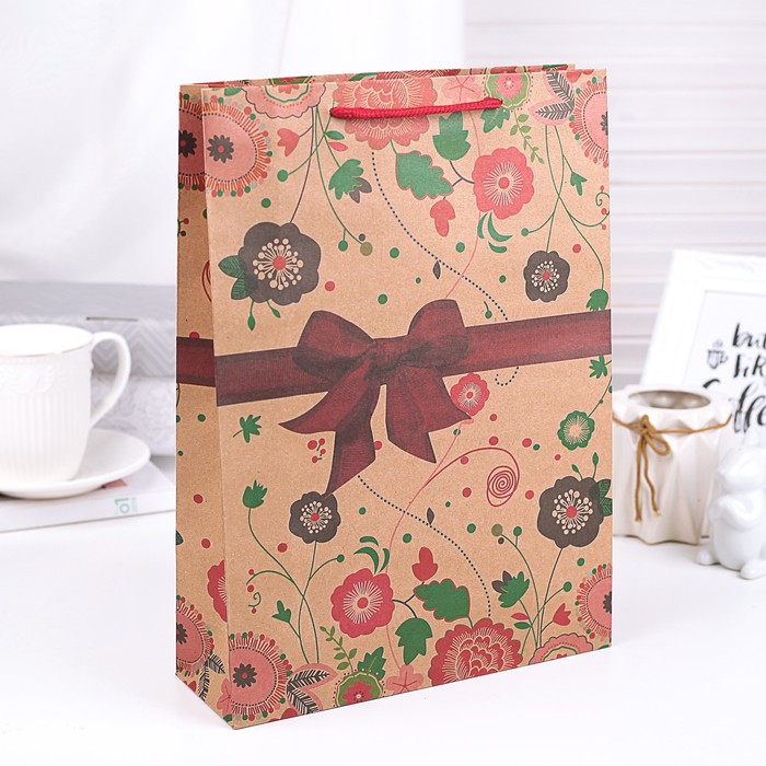 Пакет крафт "Пышный бант", 24 х 33 х 8 см