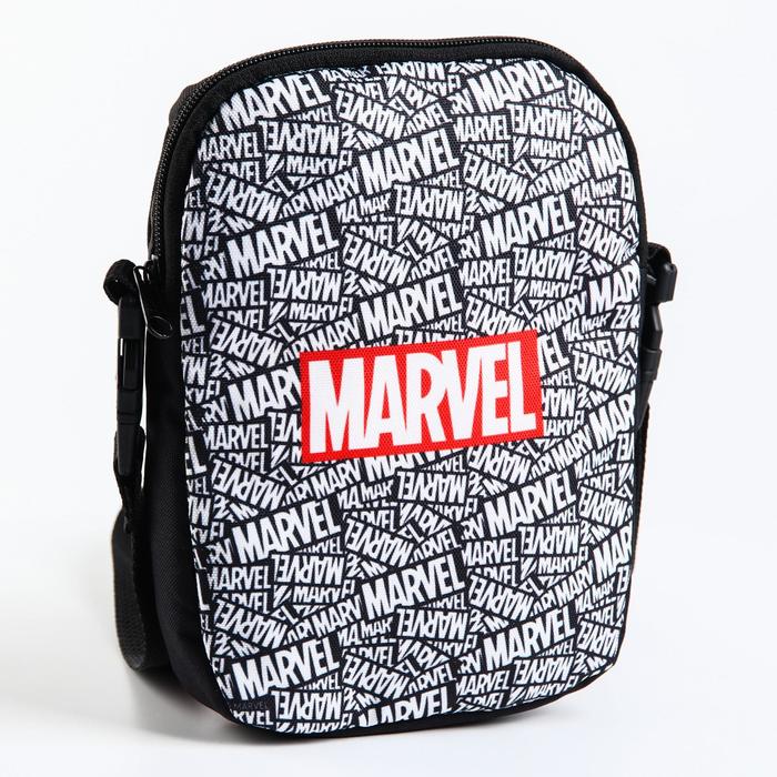 

Сумка "Marvel", 15*3*20, отд на молнии, длин ремень, черно-белая