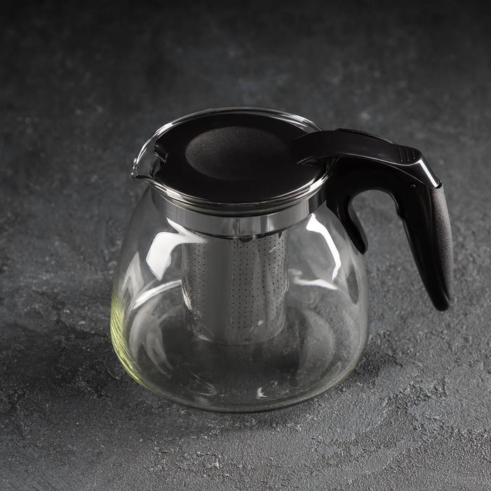 Чайник стеклянный заварочный «Джулиан», 900 мл, с металлическим ситом, цвет чёрный чайник стеклянный заварочный джулиан 700 мл с металлическим ситом цвет микс