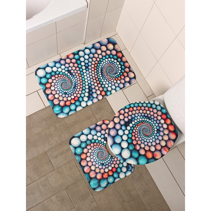 Набор ковриков для ванны и туалета «Каменные завитки», 3 шт: 35×39, 40×50, 45×75 см