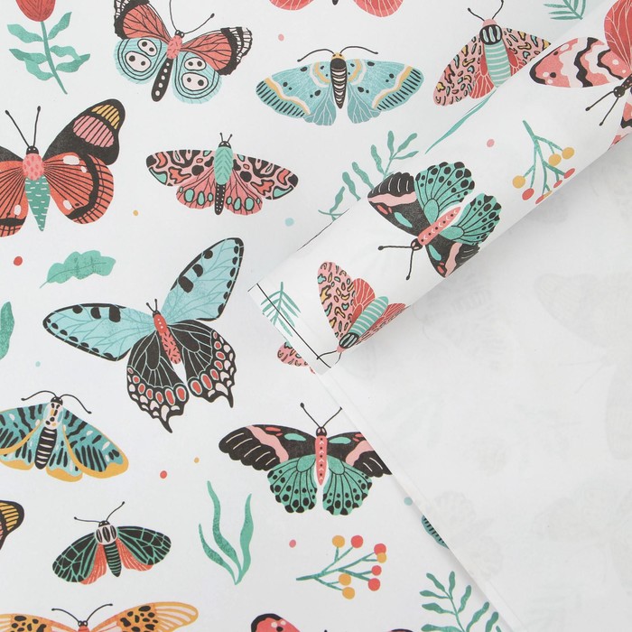 Бумага упаковочная крафтовая «Бабочки», 70 × 100 см