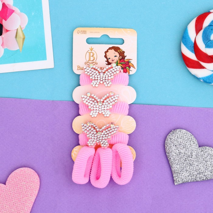 Резинка для волос Лола (набор 6 шт) бабочки сверкание, розовый цена и фото