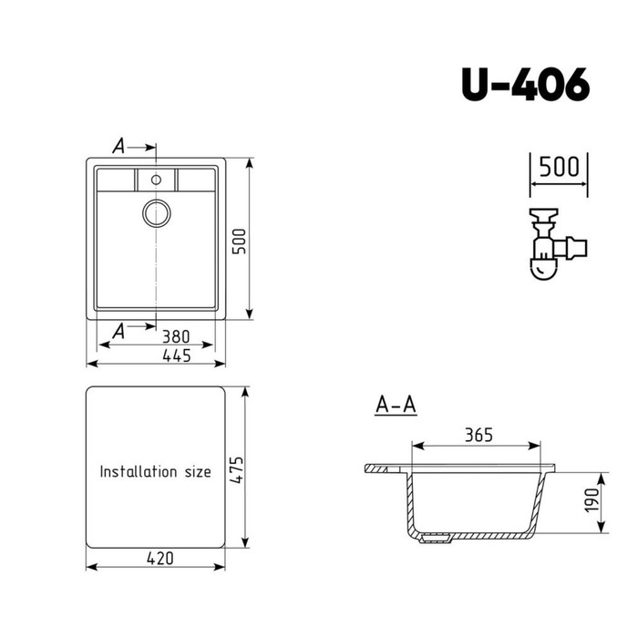 

Мойка кухонная Ulgran U406-310, 500х445 мм, цвет серый