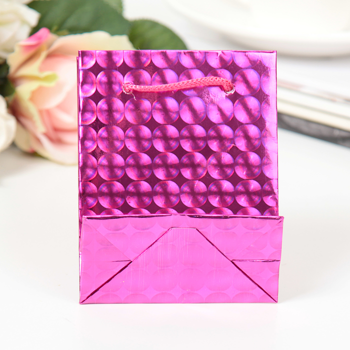 Пакет голографический, цвет розовый, рисунок МИКС, 8 х 4 х 10 см