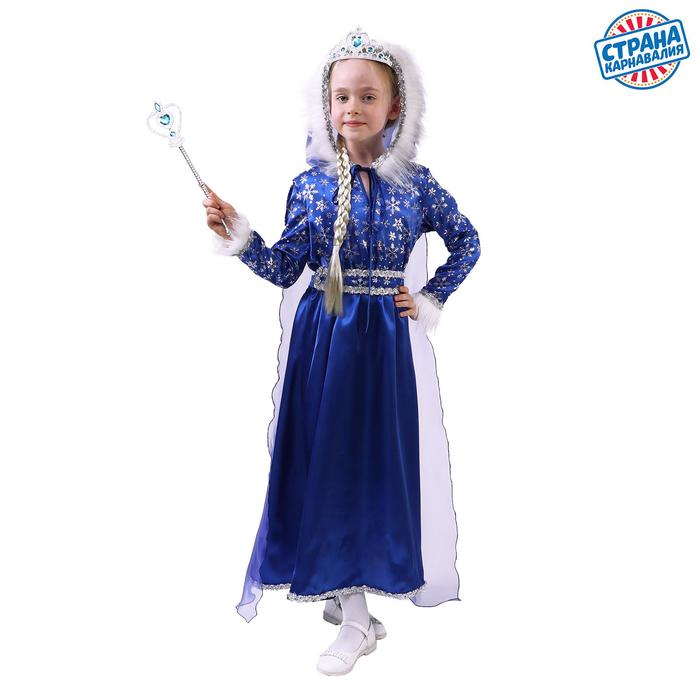 фото Карнавальный костюм"принцесса в синем"платье,коса,диадема,жезл,р98-104 страна карнавалия