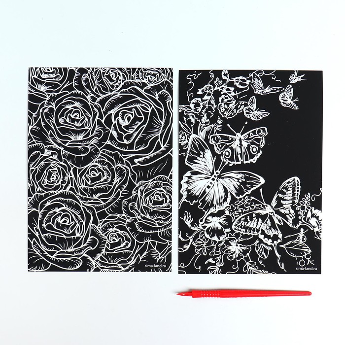 Набор гравюр А5 «Бабочки и цветы» 2 шт., с металлическим эффектом «серебро»