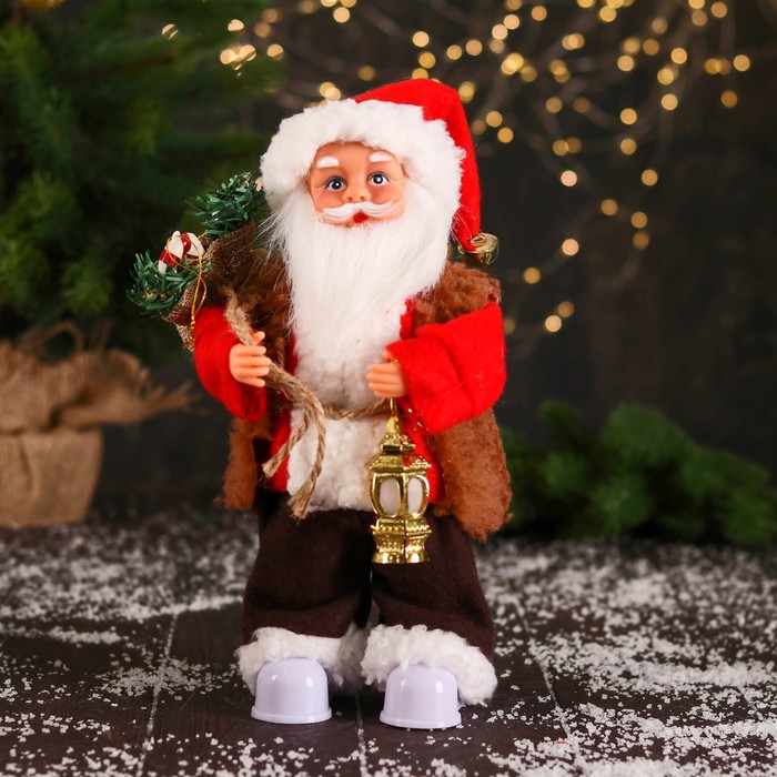 фото Дед мороз "в красном тулупе, с колокольчиком" двигается, ботинки светятся, 13х28 см зимнее волшебство