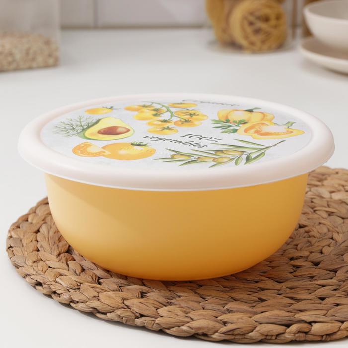 

Миска с крышкой, Modena, 2,1 л, с декором, цвет бледно-жёлтый