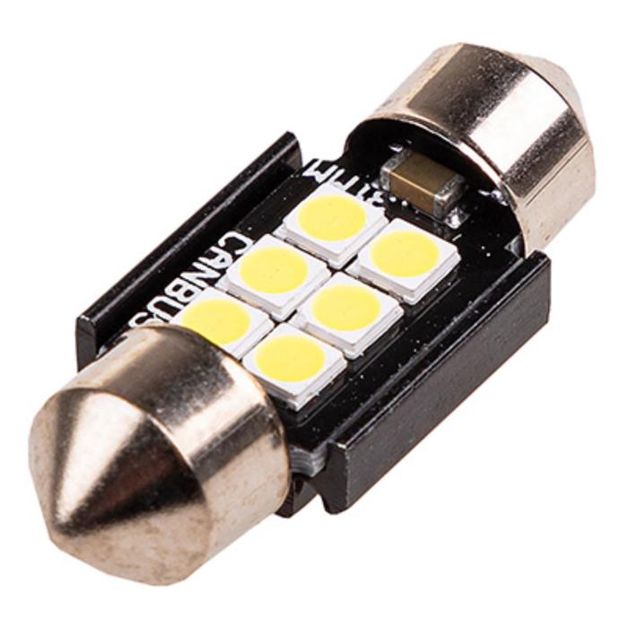 фото Лампа светодиодная t11 (c5w), 12v, 6 smd диодов, 1-конт, 31мм, с обманкой, белая, skyway, s08201438