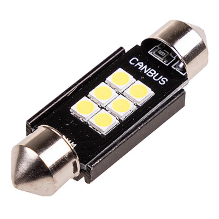 фото Лампа светодиодная t11 (c5w, 12v, 6 smd диодов, 1-конт, 39мм, с обманкой, белая, skyway, s08201440