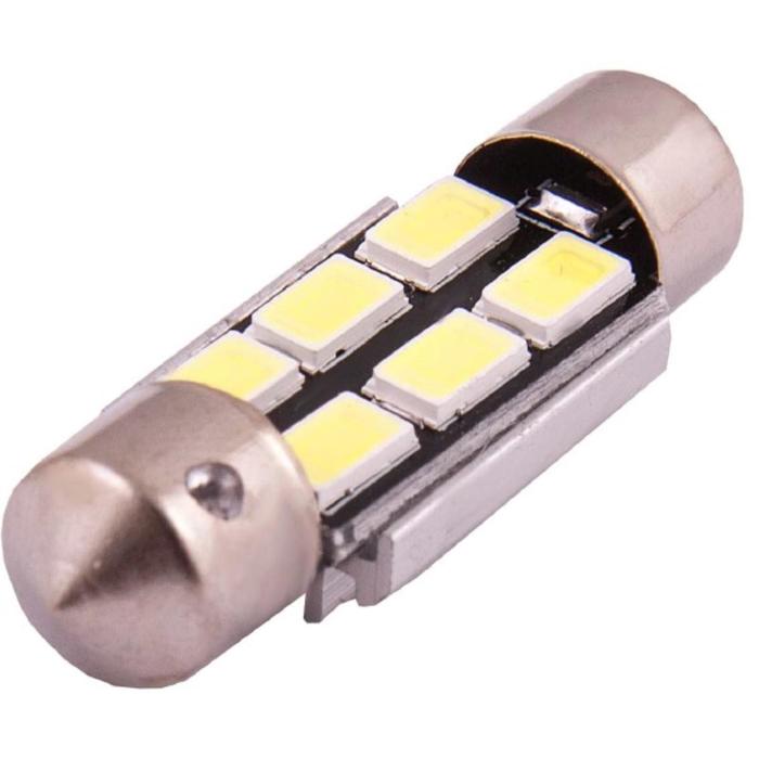 фото Лампа светодиодная t11 (c5w), 12v, 6 smd диодов, 1-конт, 39мм, с обманкой, белая, skyway, s08201479