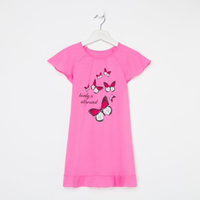 Сорочка для девочки, цвет розовый/рис. бабочки, рост 122-128 см