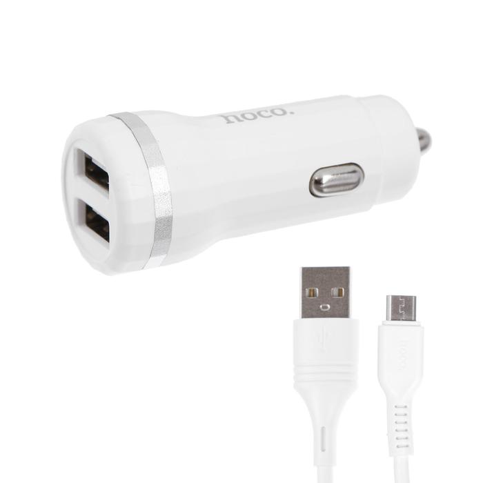 фото Автомобильное зарядное устройство hoco z27 qc3.0, 2хusb, 2.4 а, кабель microusb, 1 м, белое