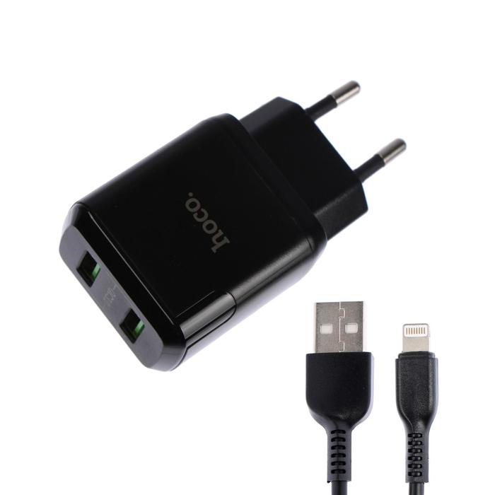 фото Сетевое зарядное устройство hoco n6 qc3.0, 2хusb, 3 а, кабель microusb, 1 м, черное