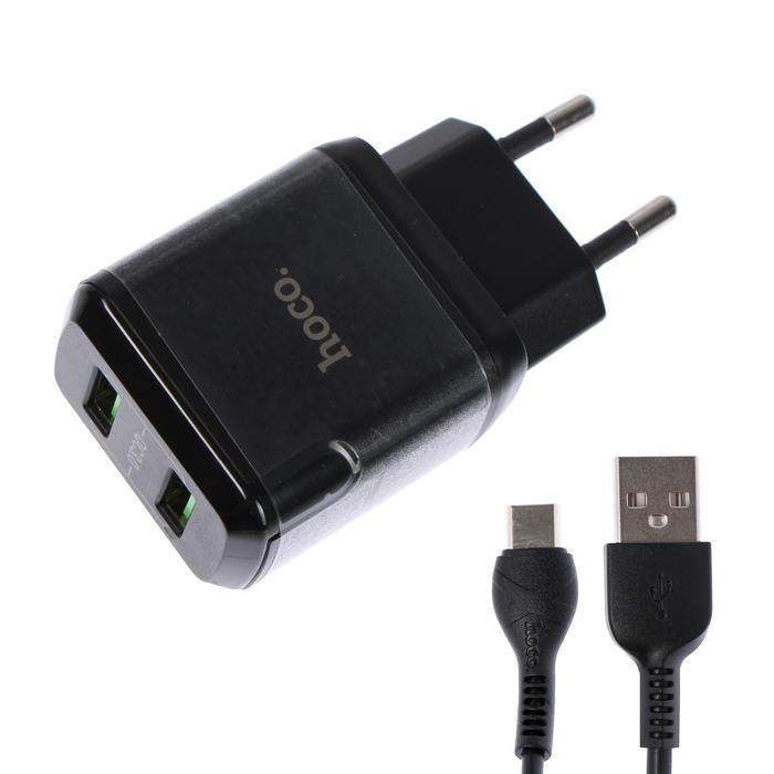 фото Сетевое зарядное устройство hoco n6 qc3.0, 2хusb, 3 а, кабель type-c, 1 м, черное