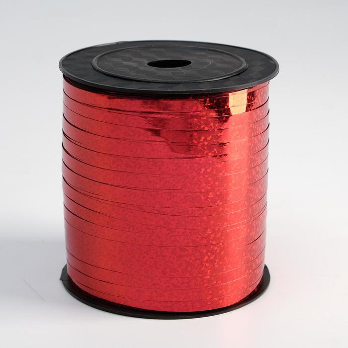 лента упаковочная красная с золотой полосой 5 мм х 225 м Лента упаковочная голография, красная, 5 мм х 225 м