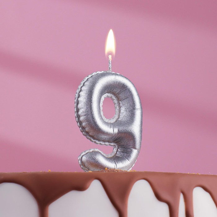 Свеча в торт Шары, цифра 9, серебро, 5,5 см свеча в торт шары цифра 3 серебро 7 см 1 шт