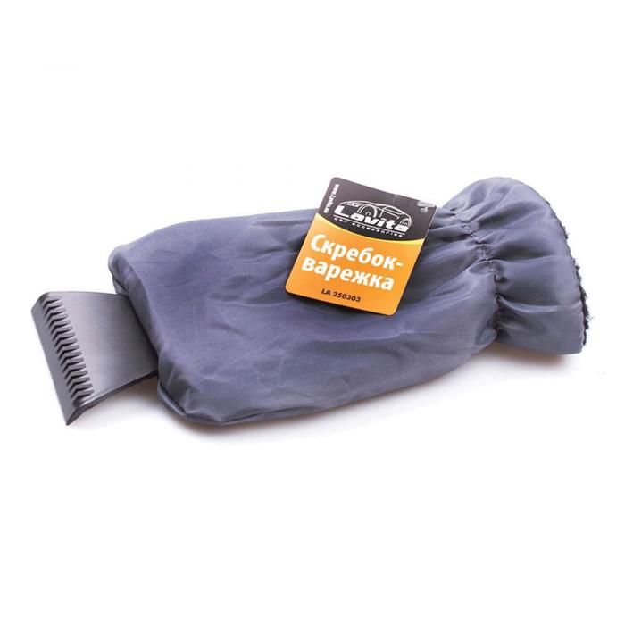 фото Скребок с рукавицей 32х10 см , черный, варежка серого цвета lavita