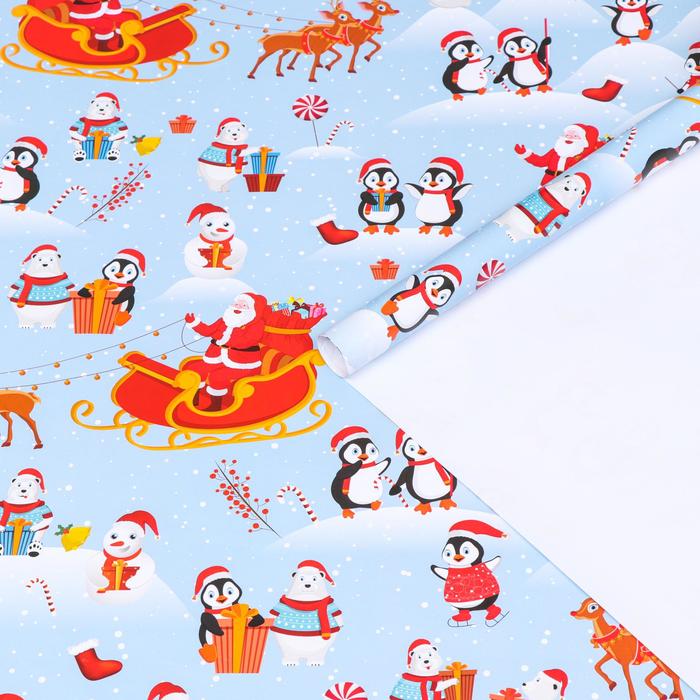 Бумага упаковочная глянцевая Рождество на Северном полюсе, 70 х 100 см,1 лист