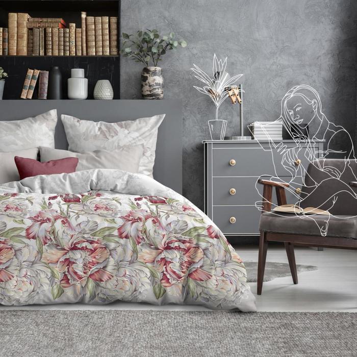 КПБ 2 сп «Царство пионов», размер 220x240 см, 215x175 см, 50x70 см-2 шт