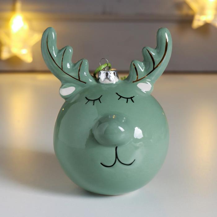 Сувенир керамика шар Лосик зелёный 10х7,5х7,7 см сувенир керамика кролик яйцо зелёный флок 15 8х8 5х8 5 см