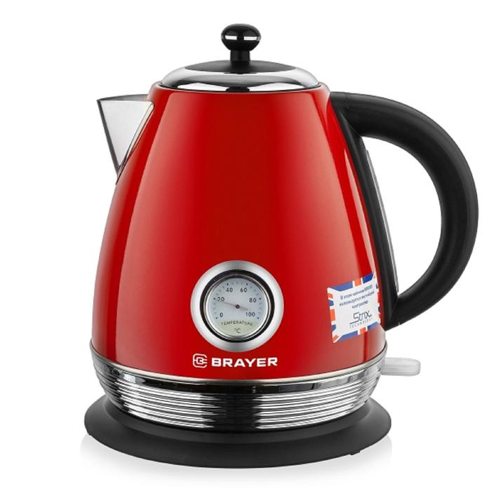чайник электрический brayer br1007 металл 1 7 л 2200 вт автоотключение красный Чайник электрический BRAYER BR1007, металл, 1.7 л, 2200 Вт, автоотключение, красный