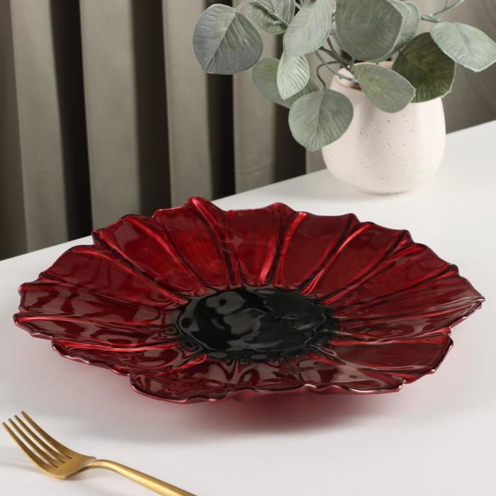 цена Блюдо стеклянное сервировочное «Флора», d=30 см, цвет красный