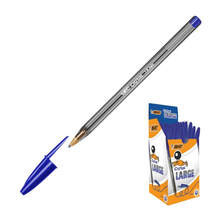 Ручка шариковая, чернила синие, 1.6 мм, широкое письмо, BIC Cristal Large