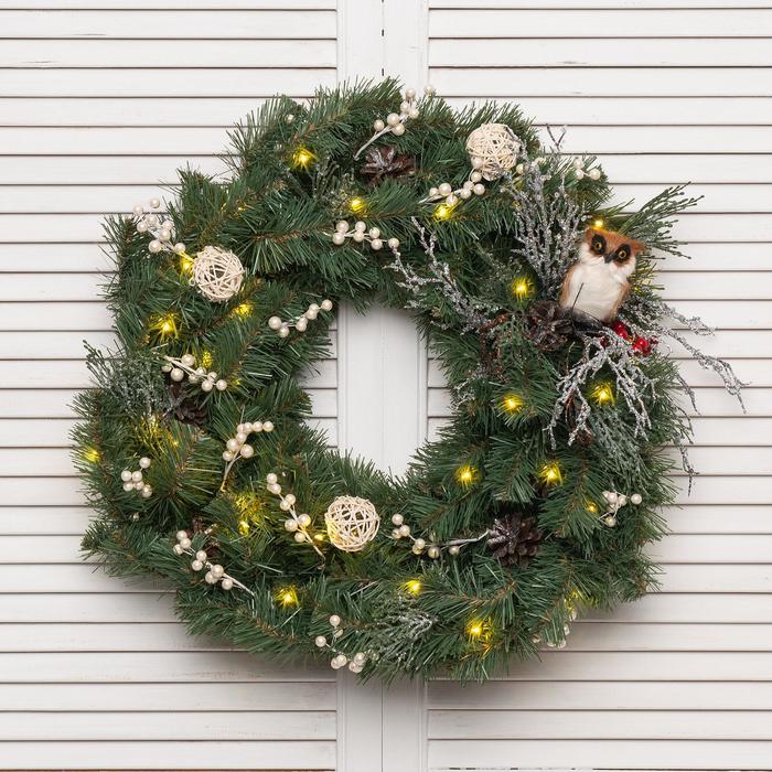 Венок «Тайна леса», 60 см, 30 теплых белых LED ламп