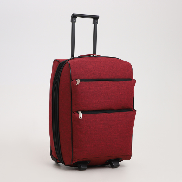 фото Чемодан малый 20", отдел на молнии, с расширением, наружный карман, 2 колеса, цвет бордовый фабрика картекс