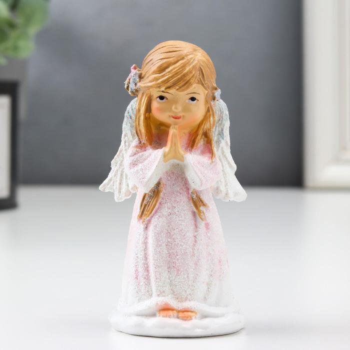 Сувенир полистоун Ангел-малышка - молитва бело-розовый 9,5х4,5х5 см
