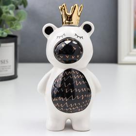 Сувенир керамика "Мишка в короне" бело-чёрный с золотом 14,5х7х7 см