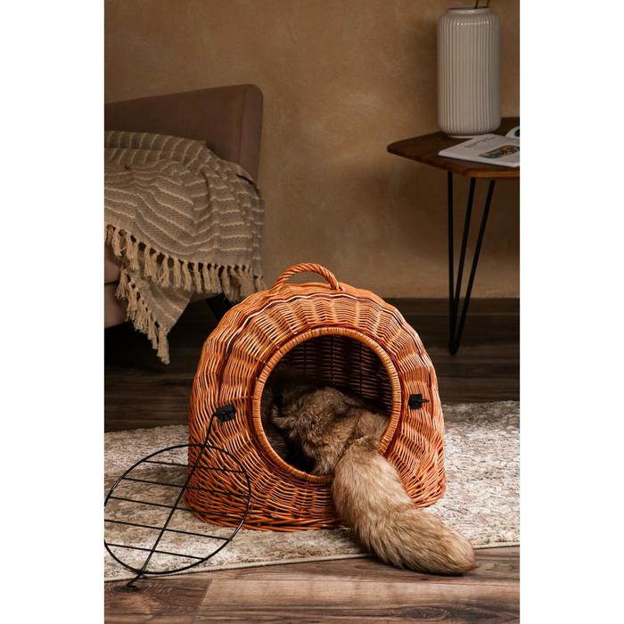 фото Домик-переноска для домашних животных, плетёный из лозы, 46х39х42 см доброе дерево
