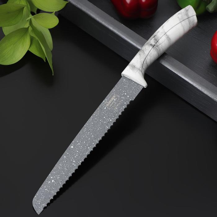 Нож кухонный хлебный Доляна «Мрамор», лезвие 20 см нож moulin villa mrnb 20 moonrock хлебный 20 см