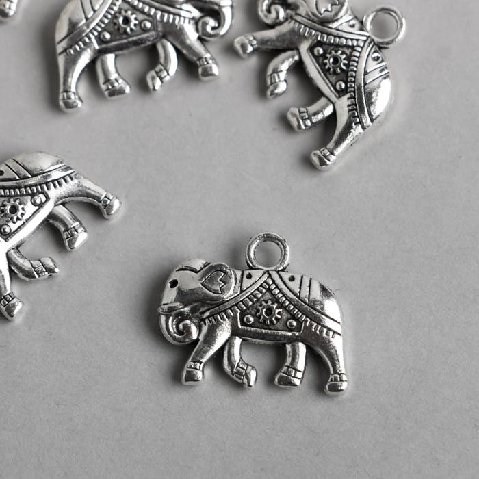 фото Декор металл для творчества "слон в красивой попоне" серебро 7728 1,6х2 см арт узор