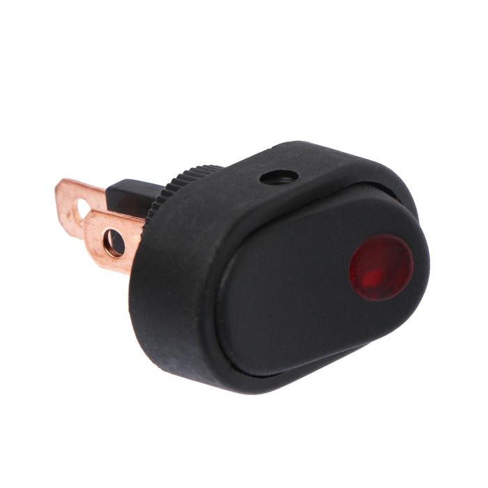 Переключатель М5 овальный чёрный с красной LED индикацией, 12 В, 20 A, 3 контакта
