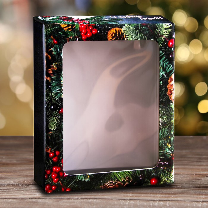 Коробка подарочная, крышка-дно, с окном Новогодние подарки, 18 х 15 х 5 см коробка самосборная крышка дно с окном мелодия 18 х 15 х 5 см
