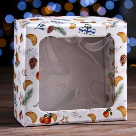Коробка подарочная, крышка-дно, с окном 'Новогоднее настроение', 14,5 х 14,5 х 6 см Ош