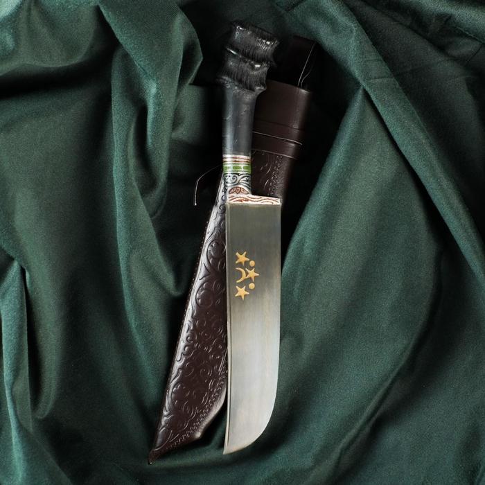 Нож Пчак Шархон Рог сайгака - пластик, сухма, гарда олово, гравировка, 15 см пчак большой косуля сталь у8 рог сухма гравировка