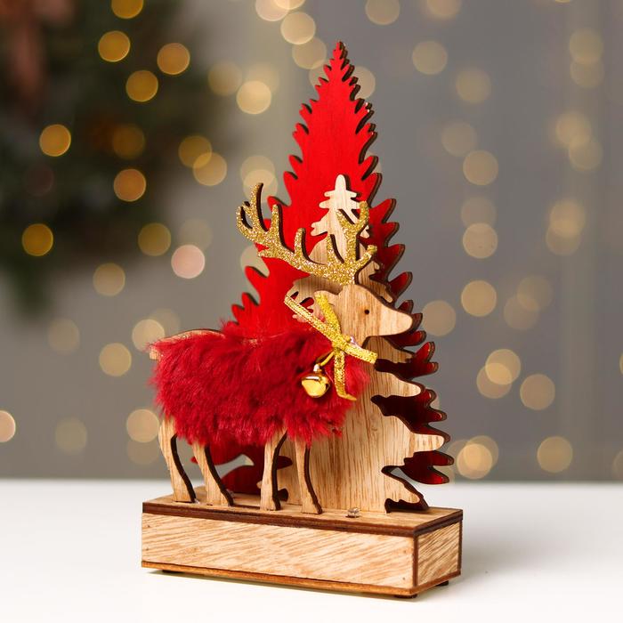 цена Новогодний декор с подсветкой «Ёлочки и олень с колокольчиком» 6×4×23 см, красный