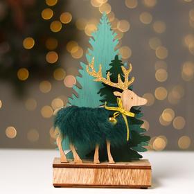 Новогодний декор с подсветкой «Ёлочки и олень с колокольчиком» 6×4×19.5 см, зелёный от Сима-ленд