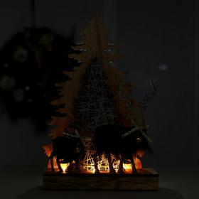 

Новогодний декор с подсветкой «Ёлочки и олень с олененком» 18×7×29 см, зелёный