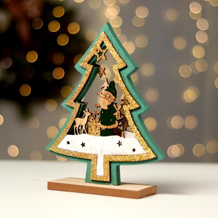 Новогодний декор с подсветкой «Ёлочка с Дедом Морозом» 16×5×20 см