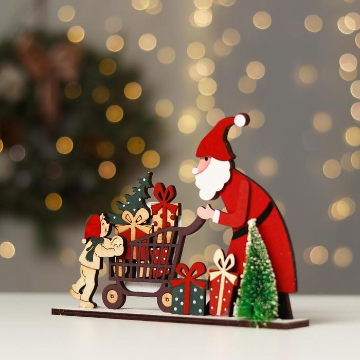 Новогодний декор «Дед Мороз и тележка с подарками» 19.5×3.5×14.5 см
