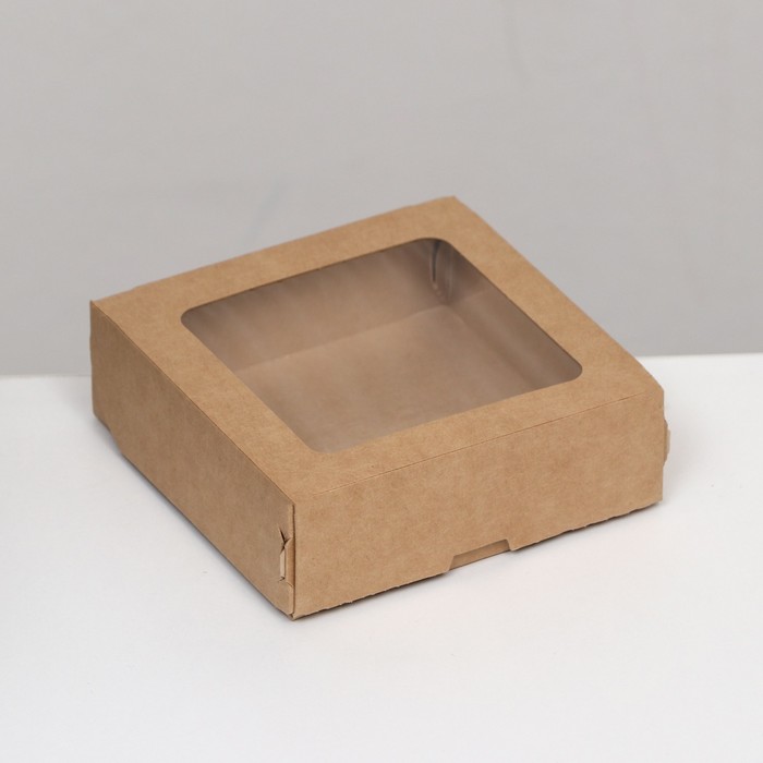 Коробка пищевая, с окном, крафт, 10 х 10 х 3,5 см