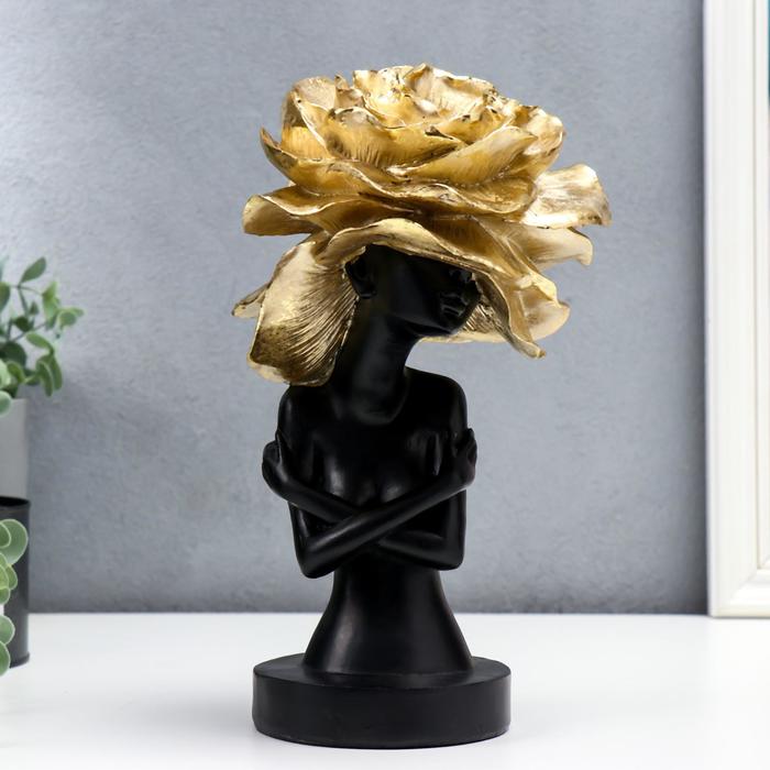 Сувенир полистоун Девушка в шляпке в форме розы чёрный с золотом 30х18х16 см сувенир полистоун подставка девушка в шляпке с золотым бантом белый 28х21х19 см