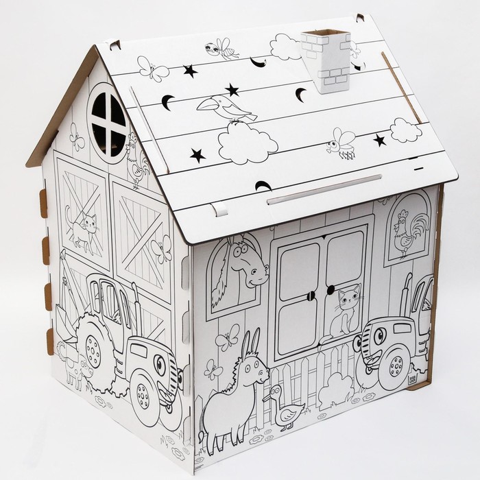 фото Дом из картона "дом-раскраска" набор для творчества, синий трактор